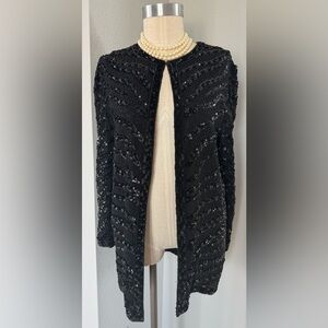 Heavily Beaded Sequin Jacket Black Animal Print Large